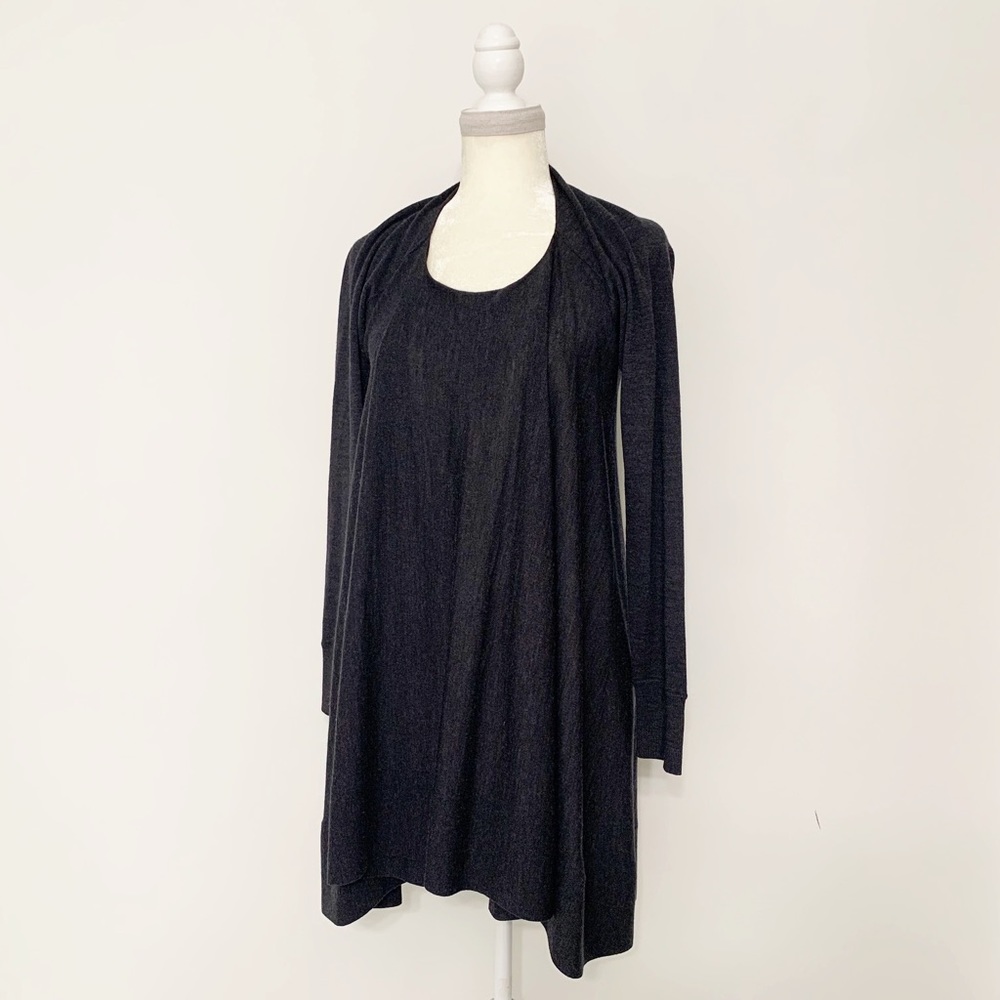 DKNY 100% Merino Wool Slouchy Tunic Sweater in Dark Charcoal - Size S
